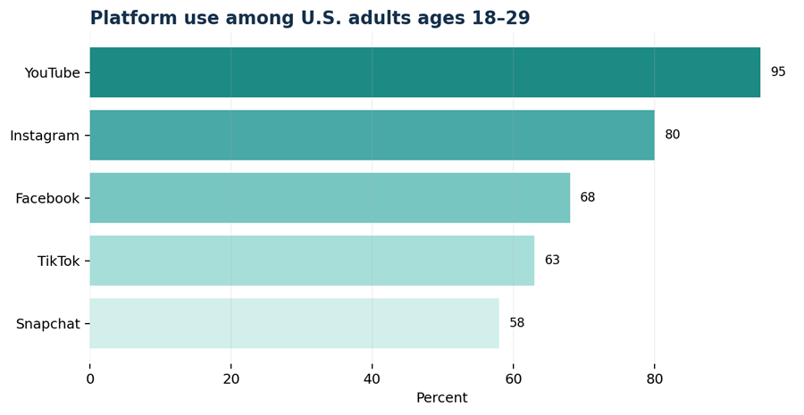 Younger adults have high reach across visual and video platforms. Younger adults have high reach across visual and video platforms.